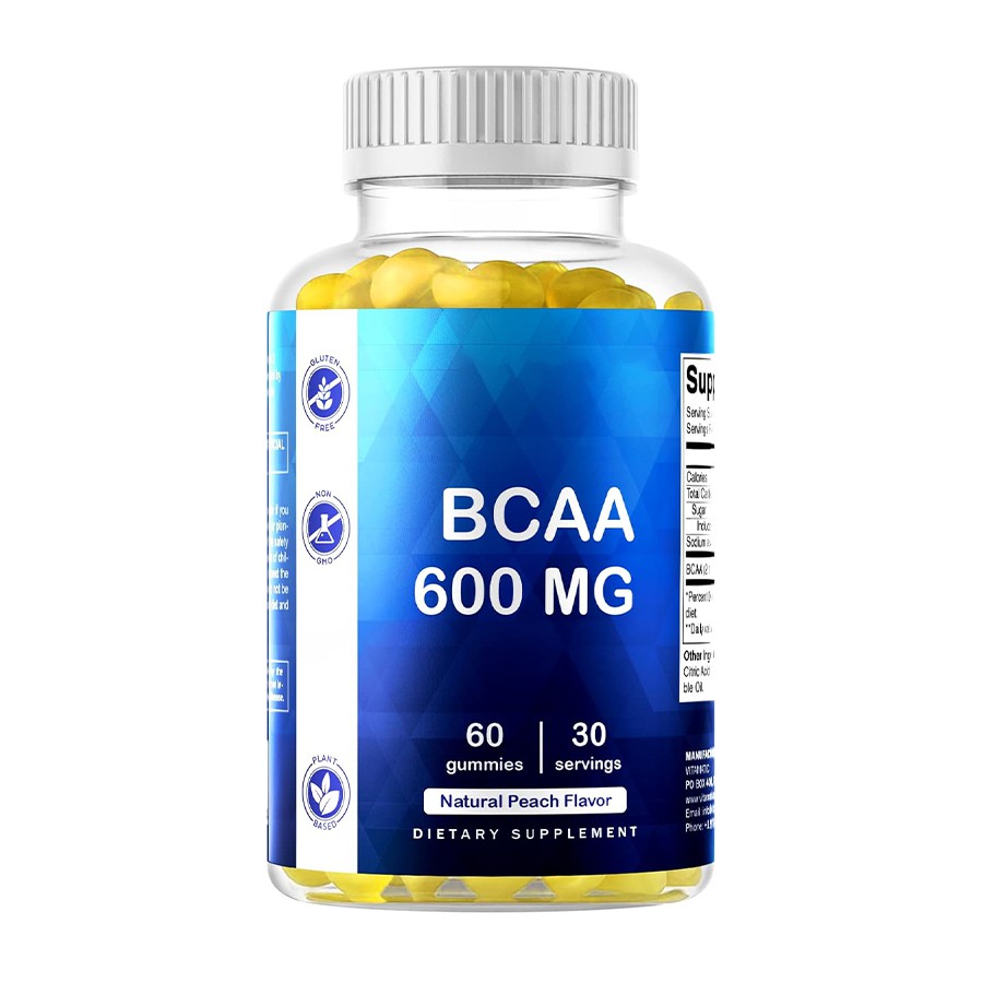 BCAA 600 mg Gummies Deietegol Adfer Cyhyrau Naturiol a Chefnogaeth Ynni ar gyfer Ffordd o Fyw Egnïol